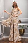 Buy_Sakshi Girri_Beige Crepe Floral One Shoulder Tunic And Sharara Set _at_Aza_Fashions