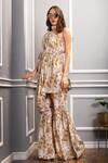 Sakshi Girri_Beige Crepe Floral One Shoulder Tunic And Sharara Set _Online_at_Aza_Fashions