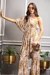 Buy_Sakshi Girri_Beige Crepe Floral One Shoulder Tunic And Sharara Set _Online_at_Aza_Fashions