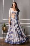 Buy_SAKSHI GIRRI_Blue Crepe And Chiffon Floral Print & Sequin Scoop Neck Lehenga Set_at_Aza_Fashions