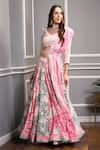 Buy_Sakshi Girri_Pink Crepe And Chiffon & Embellished Floral V Lehenga Set  _at_Aza_Fashions