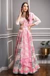 Shop_Sakshi Girri_Pink Crepe And Chiffon & Embellished Floral V Lehenga Set  _at_Aza_Fashions