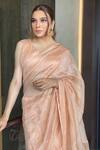 Shop_Shilpi Gupta_Peach Silk Organza Embroidery V Neck Patchwork Pre-draped Saree With Blouse _Online_at_Aza_Fashions