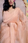 Shilpi Gupta_Peach Silk Organza Embroidery V Neck Patchwork Pre-draped Saree With Blouse _at_Aza_Fashions