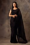 Buy_Shilpi Gupta_Black Silk Organza Embroidered Pre-draped Saree With Blouse_at_Aza_Fashions