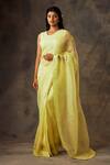 SHILPI GUPTA_Yellow Silk Organza Embroidery Round Pre-draped Saree With Blouse _Online_at_Aza_Fashions