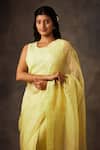 Buy_SHILPI GUPTA_Yellow Silk Organza Embroidery Round Pre-draped Saree With Blouse _Online_at_Aza_Fashions