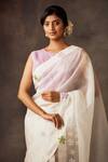 SHILPI GUPTA_White Silk Organza Embroidery Round Pre-draped Saree With Blouse _Online_at_Aza_Fashions