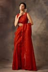 Shilpi Gupta_Red Silk Organza Embroidery Round Pre-pleated Saree With Blouse _Online_at_Aza_Fashions