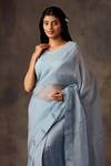 Buy_SHILPI GUPTA_Blue Silk Organza Embroidery Round Pre-draped Saree With Blouse _Online_at_Aza_Fashions