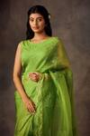 Buy_SHILPI GUPTA_Green Silk Organza Embroidery Round Pre-draped Saree With Blouse _Online_at_Aza_Fashions