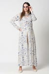 Sakshi Girri_Blue Wrinkled Cotton Embroidery Round Printed Jacket And Pant Set _Online_at_Aza_Fashions