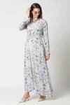 Buy_Sakshi Girri_Blue Wrinkled Cotton Embroidery Round Printed Jacket And Pant Set _Online_at_Aza_Fashions