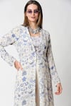 Shop_Sakshi Girri_Blue Wrinkled Cotton Embroidery Round Printed Jacket And Pant Set _Online_at_Aza_Fashions