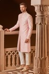 Buy_Sawan Gandhi_Pink Sherwani Chanderi Silk Embroidered French Knot Set _at_Aza_Fashions