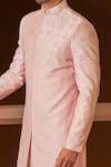 Shop_Sawan Gandhi_Pink Sherwani Chanderi Silk Embroidered French Knot Set _at_Aza_Fashions