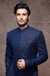 Buy Blue Georgette Embroidered Cutdana Sherwani Set For Men by Sawan ...