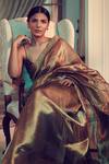 Buy_Sawan Gandhi_Gold Tissue Silk Saree With Banarasi Blouse_at_Aza_Fashions
