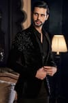 Shop_Sawan Gandhi_Black Velvet Single Breasted Blazer For Men_at_Aza_Fashions