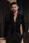 Buy_Sawan Gandhi_Black Velvet Single Breasted Blazer For Men_at_Aza_Fashions
