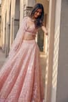 Buy_Sawan Gandhi_Pink Lehenga Handloom Organza Silk Embroidered Sequins V Bridal Set  _at_Aza_Fashions