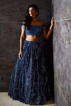 Seema Gujral_Blue Net Off Shoulder Blouse And Lehenga Set_Online_at_Aza_Fashions