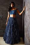 Buy_Seema Gujral_Blue Net Off Shoulder Blouse And Lehenga Set_at_Aza_Fashions