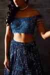 Seema Gujral_Blue Net Off Shoulder Blouse And Lehenga Set_at_Aza_Fashions