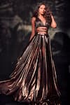 Buy_Deme X Kalki_Gold Lycra Plain V Neck Metallic Skirt And Crop Top Set For Women_at_Aza_Fashions