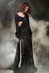 Deme X Kalki_Black Sequins Embroidery Deep Round Pre-draped Saree With Blouse _Online_at_Aza_Fashions