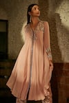 Label Sanya Gulati_Pink Viscose Georgette Embroidered Kurta And Pant Set _Online_at_Aza_Fashions