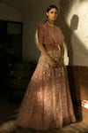 Shop_Label Sanya Gulati_Pink Organza Embroidered Lehenga Set _at_Aza_Fashions