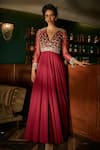 Buy_Label Sanya Gulati_Maroon Viscose Georgette Embroidered Gown _at_Aza_Fashions