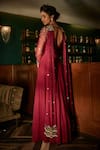 Shop_Label Sanya Gulati_Maroon Viscose Georgette Embroidered Gown _at_Aza_Fashions