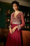 Label Sanya Gulati_Maroon Viscose Georgette Embroidered Gown _Online_at_Aza_Fashions