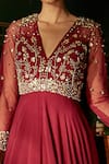 Shop_Label Sanya Gulati_Maroon Viscose Georgette Embroidered Gown _Online_at_Aza_Fashions