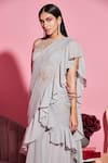 Buy_Label Sanya Gulati_Grey Viscose Georgette Ruffle Pre-draped Saree _Online_at_Aza_Fashions