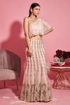 Buy_Sanya Gulati_Pink Net Emrboidered One Shoulder Lehenga Set_at_Aza_Fashions