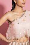 Sanya Gulati_Pink Net Emrboidered One Shoulder Lehenga Set_Online_at_Aza_Fashions