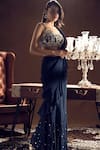 Buy_Label Sanya Gulati_Blue Georgette Ruffle Pre-draped Saree_at_Aza_Fashions