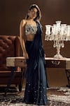 Shop_Label Sanya Gulati_Blue Georgette Ruffle Pre-draped Saree_at_Aza_Fashions