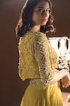 Shop_Label Sanya Gulati_Yellow Crepe Embroidered Jacket Lehenga Set_Online_at_Aza_Fashions