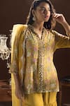 Label Sanya Gulati_Yellow Crepe Embroidered Kurta Set For Women_Online_at_Aza_Fashions