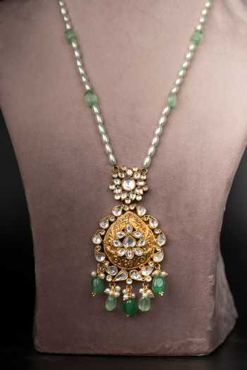 Buy_Osvag India_Gold Plated Polki Embellished Pendant Necklace _at_Aza_Fashions