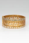 Shop_Osvag India_Gold Plated Diamonds, Cut Work Floral Motif Embellished Bangle _at_Aza_Fashions
