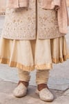 Shop_Soniya G_Beige Silk Embroidery, Sequins Sherwani Set For Kids_Online_at_Aza_Fashions