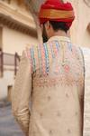 Shop_Soniya G_Beige Silk Embroidery, Brooches Sherwani Set For Kids_Online_at_Aza_Fashions