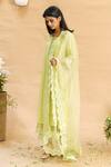 Shop_Naaz By Noor_Green Cotton, Organza, Silk Chanderi Embroidered Kurta Set _at_Aza_Fashions