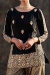 Soniya G_Black Silk Hand Embroidered Round Kurta And Palazzo Set _at_Aza_Fashions