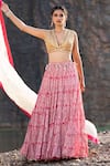 Buy_Soniya G_Pink Crepe Hand Embroidered Gota Patti Plunge Neck Stag Print Lehenga Set _at_Aza_Fashions